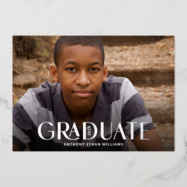 Invitation En Aluminium Silver Foil Moderne 1-Photo Graduation Party (Recto)