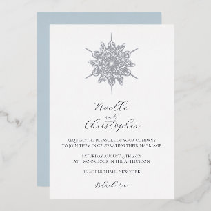 Invitation En Aluminium Silver Foil Snowflake Élégant Mariage d'hiver
