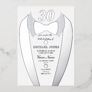 Invitation En Aluminium Silver Foil Tuxedo Suit Mens 30e fête d'anniversai