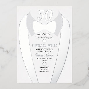 Invitation En Aluminium Silver Foil Tuxedo Suit Mens 50e fête d'anniversai