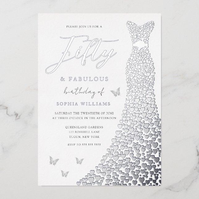 Invitation En Aluminium Silver Gown Cinquante et fabuleux 50e anniversaire (Recto)