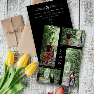 Invitation En Aluminium Silver Minimalist Moderne 4 Photos Collage Mariage