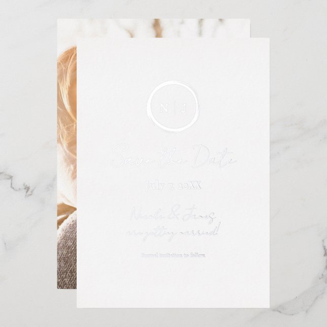 Invitation En Aluminium Silver minime Glam moderne Enregistrer la photo Da (Recto/Verso)
