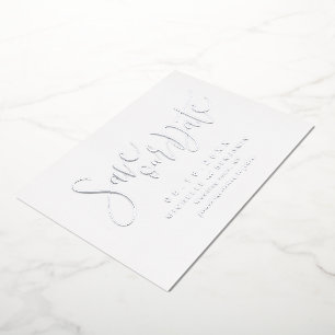 Invitation En Aluminium Silver Modern Script Simple Enregistrer La Date