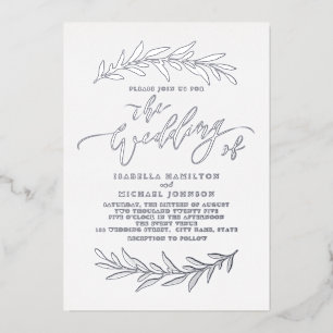 Invitation En Aluminium Silver simple calligraphie rustique feuillage mari
