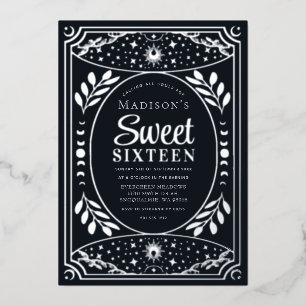 Invitation En Aluminium Silver Tarot Witchy Sweet 16 fête d'anniversaire