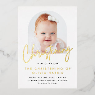 Invitation En Aluminium Simple Arc Un Photo Christening Baptême Or