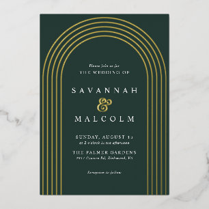 Invitation En Aluminium Simple Arch Élégant mariage vert foncé et or
