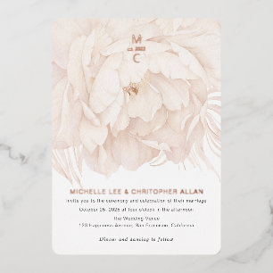 Invitation En Aluminium Simple beige, pivoine aquarelle moderne rosegold