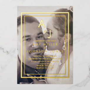 Invitation En Aluminium Simple bordure dorée photo mariage pressée   