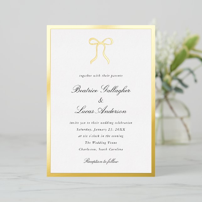 Invitation En Aluminium Simple Bow Classic Wedding (Debout devant)