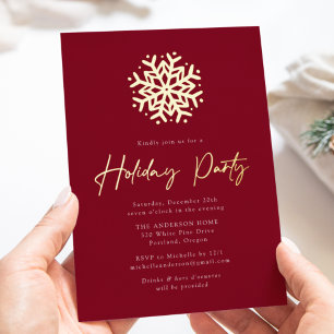 Invitation En Aluminium Simple Burgundy et Gold Snowflake Fête