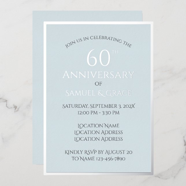 Invitation En Aluminium Simple Classy 60e fête d'anniversaire du Mariage (Recto/Verso)