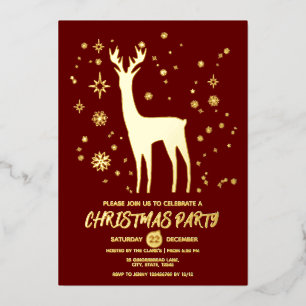 Invitation En Aluminium Simple Dark Festive Rouge et Or Élégant Cerf Noël
