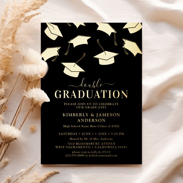 Invitation En Aluminium Simple Double Graduation Party Gold (Créateur téléchargé)