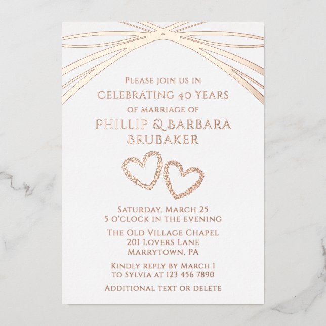 Invitation En Aluminium Simple Elegant Arch 40ème Mariage Anniversaire fêt (Recto)