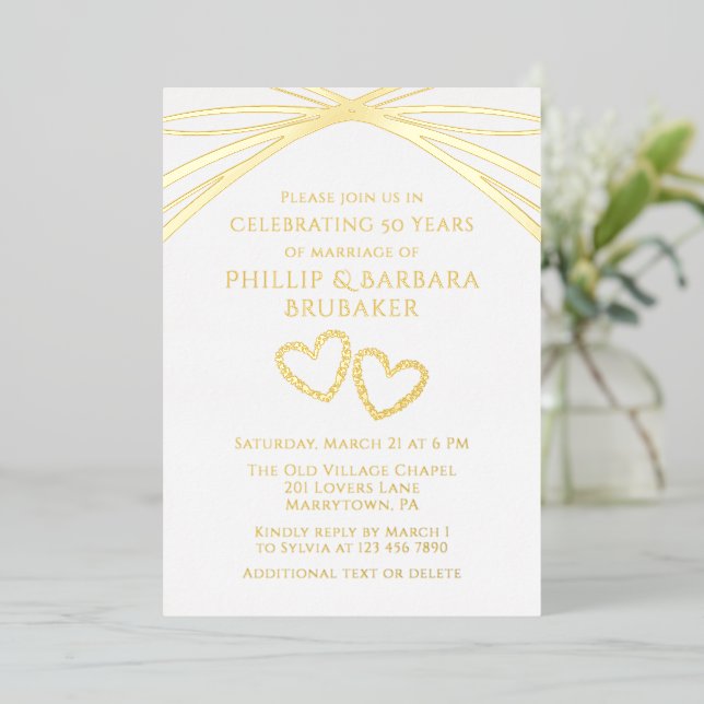 Invitation En Aluminium Simple élégant Arch Gold 50e anniversaire Mariage (Debout devant)