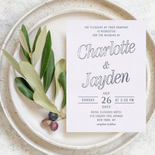 Invitation En Aluminium Simple Élégant Argent Script Moderne Photo Mariage