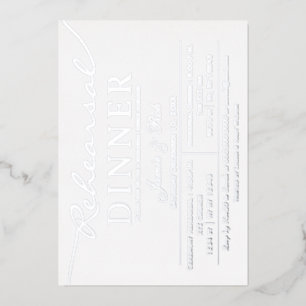 Invitation En Aluminium Simple Élégant Blanc Argent Dîner de Répétition 
