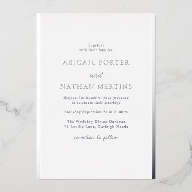 Invitation En Aluminium Simple Elegant Blanc & Mariage Silver Designer (Recto)