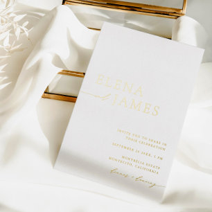 Invitation En Aluminium Simple Elegant Blanc & Or Minimaliste Mariage