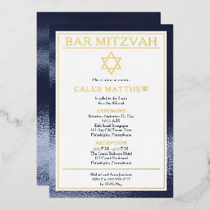 Invitation En Aluminium Simple Elegant Blue Gradient Bar Mitzvah - Or