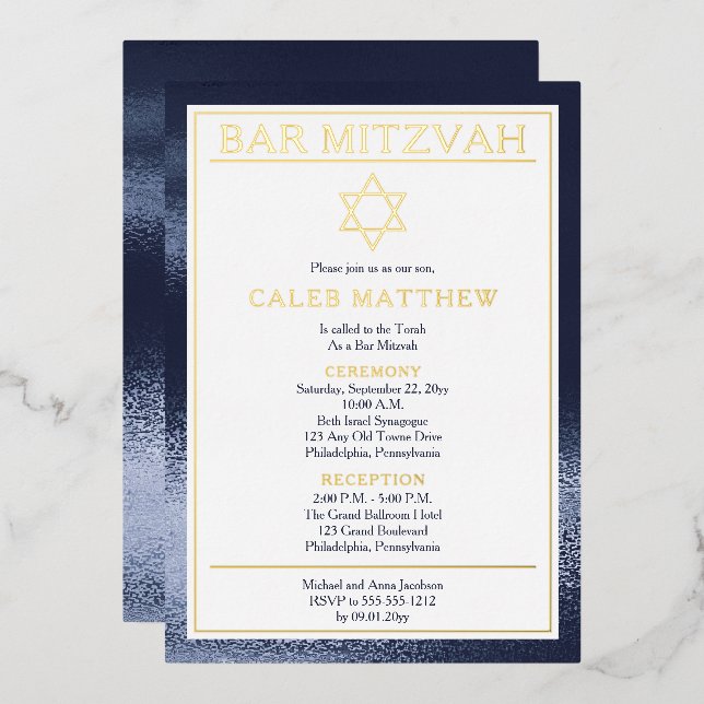 Invitation En Aluminium Simple Elegant Blue Gradient Bar Mitzvah - Or (Recto/Verso)
