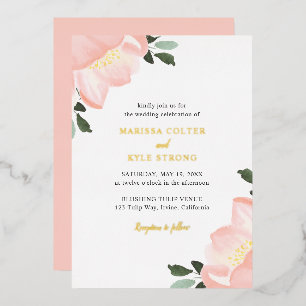 Invitation En Aluminium Simple Elégant Blush Rose Floral Mariage Or
