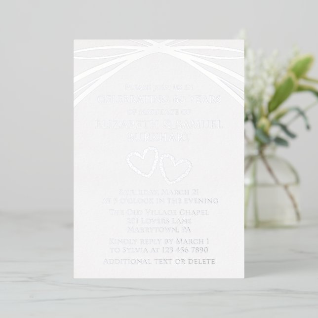 Invitation En Aluminium Simple élégant Coeur d'arc 60e anniversaire Mariag (Debout devant)