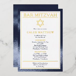 Invitation En Aluminium Simple Élégant Dégradé Bleu Bar Mitzvah - Or