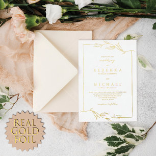 Invitation En Aluminium Simple Élégant Feuilles Mariage Blanc Réel
