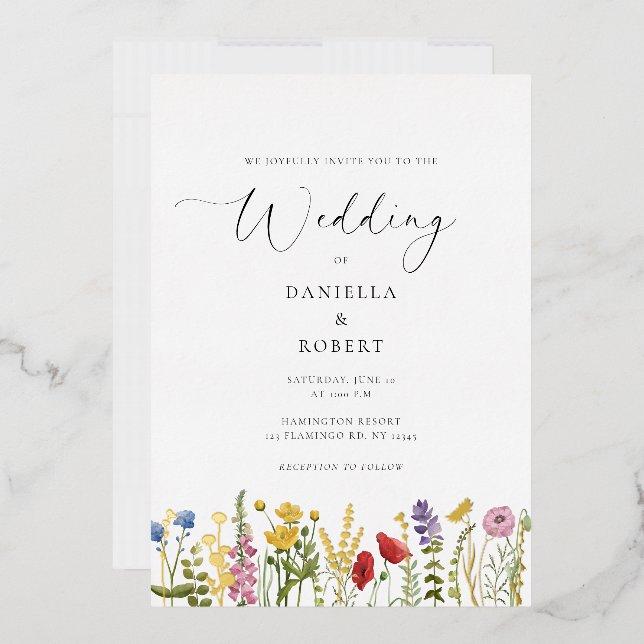 Invitation En Aluminium Simple Elegant Floral Wedding (Enveloppe)