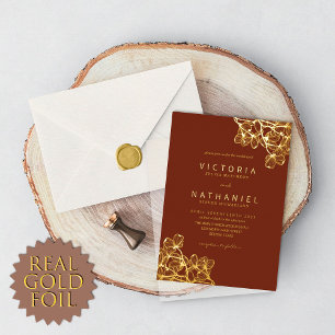 Invitation En Aluminium Simple Élégant Mariage Floral d'Été en Or Réel