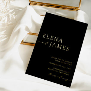 Invitation En Aluminium Simple Élégant Mariage Minimaliste Noir & Or