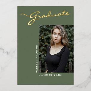 Invitation En Aluminium Simple Elegant Modern 1 Photo Foil Grad Card