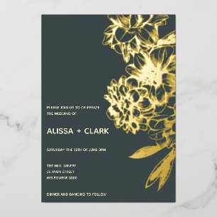 Invitation En Aluminium Simple Elegant Moderne Mariage Floral Foil Invitat