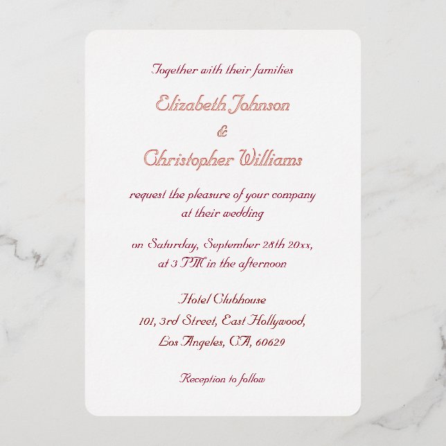 Invitation En Aluminium Simple élégant moderne mariage personnalisé Rose O (Recto)