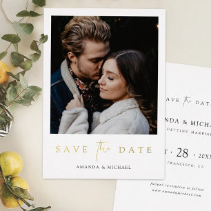 Invitation En Aluminium Simple Élégant Or Photo Enregistrer la Date Mariag