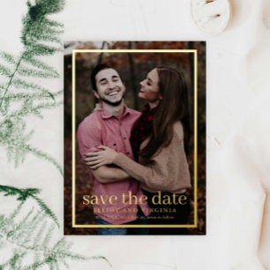 Invitation En Aluminium Simple Gold Photo Enregistrer la date