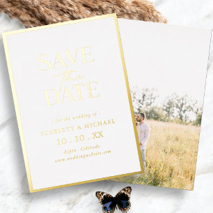 Invitation En Aluminium Simple Gold Photo Enregistrer La Date Foil Invitat