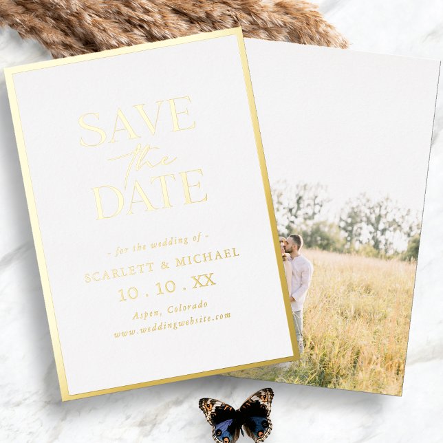 Invitation En Aluminium Simple Gold Photo Enregistrer La Date Foil Invitat (Simple Minimalist Modern Gold Photo Save The Date Foil Invitation by Painted Paperie
)