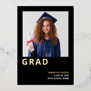 Invitation En Aluminium Simple Grad Or Véritable Feuille Annonce Noire