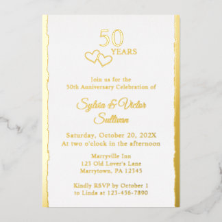 Invitation En Aluminium Simple Hearts 50th Wedding Anniversary Party Gold