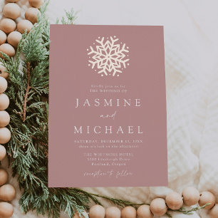 Invitation En Aluminium Simple Mariage aux Flocons de Neige Rose Poussiére