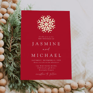 Invitation En Aluminium Simple mariage flocon de neige rouge et or
