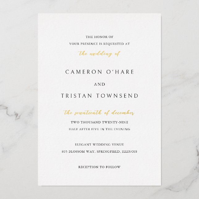 Invitation En Aluminium Simple Mariage noir et blanc propre (Recto)