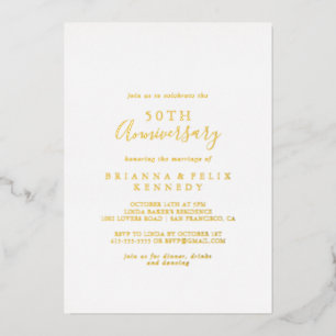 Invitation En Aluminium Simple Minimaliste 50e Anniversaire de Mariage Or 