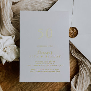 Invitation En Aluminium Simple Minimaliste 50e Anniversaire Or