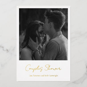 Invitation En Aluminium Simple minimaliste Photo Couples Douche Or