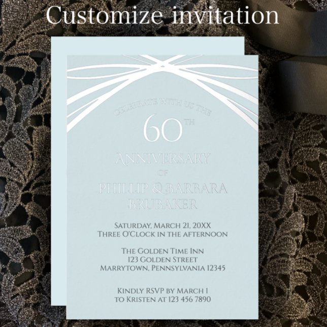 Invitation En Aluminium Simple Modern Arch 60ème Mariage fête d'anniversai (Create a unique elegant foil invitation with this template. Personalize for a 60th anniversary party)